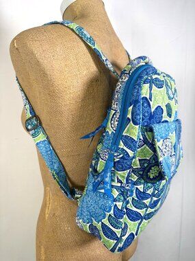 Vera Bradley Quilted Backpack Doodle Daisy Floral Cotton Handbag Shoulder Bag